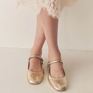 Doen Metallic Gold Nappa Leather Mary Jane Flats